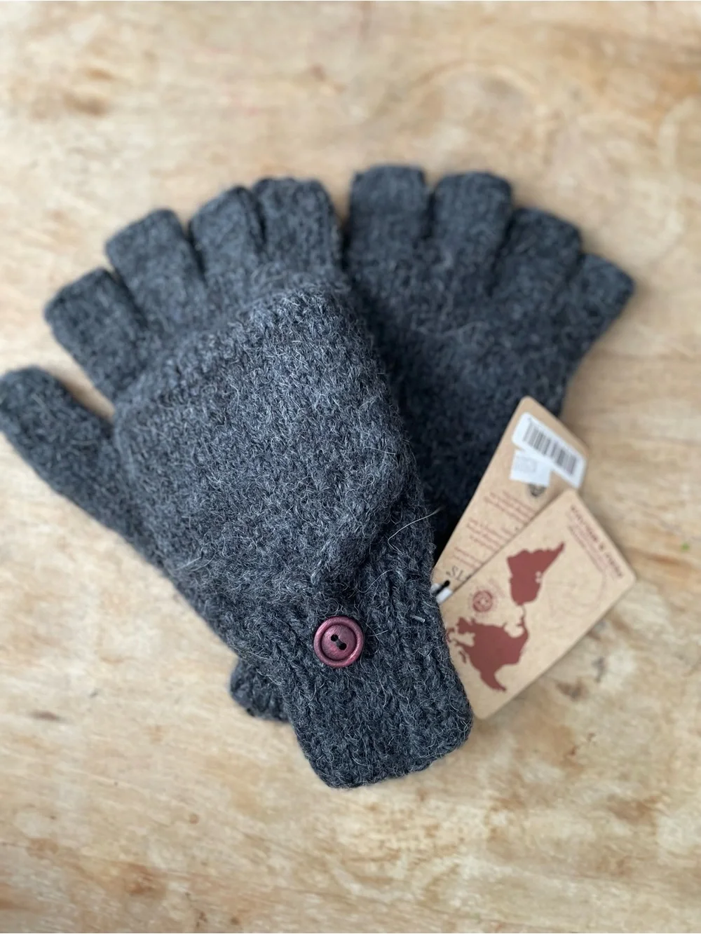 NWT! Andes Gifts Charcoal Blended Glitten Alpaca Convertible Mittens Gloves OS